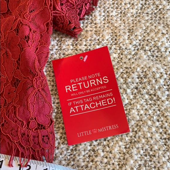 Little Mistress red dress with lace top, Sz SP - Picture 7 of 9